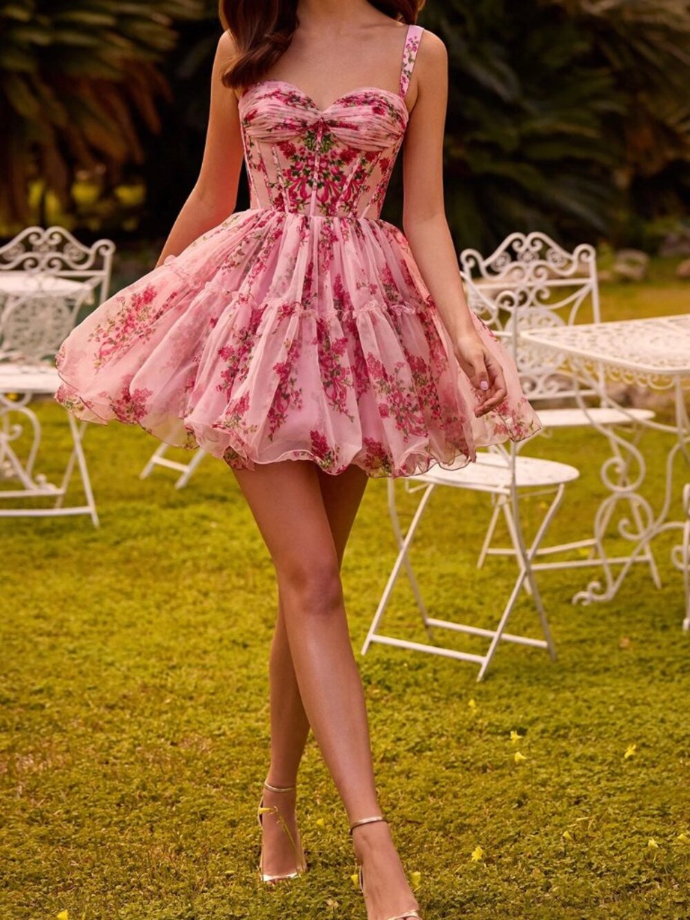 Floral Pink Fit-and-Flare Mini Dress